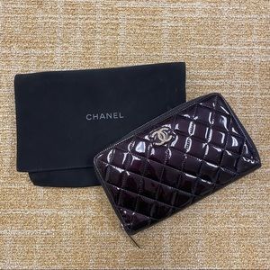 Chanel Purple Patent Classic Long Zipped Wallet with Crystal Logo